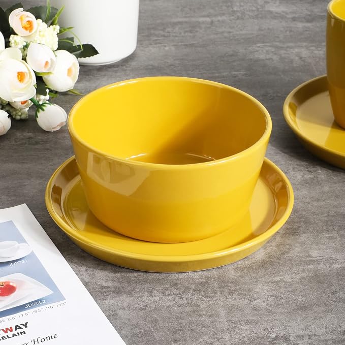 Plates and Bowls Sets, 16 Pieces Dinnerware Sets, Dishes Set for 4, Christmas, Kitchen Set is Home Essentials, Yellow