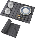 Large Stone Dish Drying Mats for Kitchen Counter, 24"(L)×16"(W) Marble, Drying Collapsible Dish Drying Mat, Eco-Friendly Absorbent Diatomaceous Earth Mats for Dishes Bottles Cups - Dark Grey