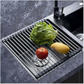 Roll Up Dish Drying, 37-47CM Stainless Steel Over The Sink Dish Drying Rack with Silicone Wrapped Anti-Slip Foldable Multipurpose Dish Drainers for Kitchen Sink(Black,43x30cm/16.9x11.8in)