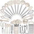 Kitchen Utensils Set-Umite Chef 34 Pcs Silicone Cooking Utensils Set for Nonstick Cookware-Silicone Spatulas Set, Stainless Steel Handle-Khaki Kitchen Gadgets Tools, Pots and Pans Accessories