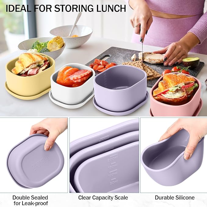 Blushtier 12 Pcs Silicone Food Storage Containers with Lids Reusable Silicone Snack Container 3 Size Lunch Box Bento with Lids Freezer Dishwasher Safe,6.7oz, 10oz, 20oz (Macaroon Color)