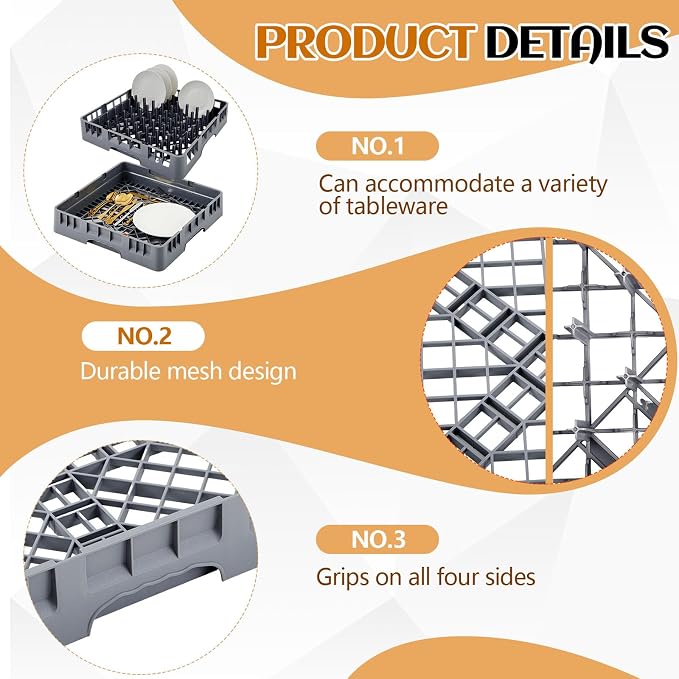 Aurelema Commercial Dishwasher Tray Rack, Commercial Dish Drying Rack, Polypropylene Full Size Flatware Tray for Hotel Canteen Kitchen Restaurant Tableware Plate and Bowl(Basics,Peg Dish,Gray,2 Pack)