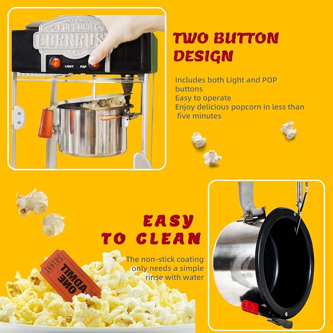 Popcorn Popper Machine-4 OZ Vintage Professional Popcorn Maker Theater Style with Nonstick Kettle Warming Light and Serving Scoop. (Black)