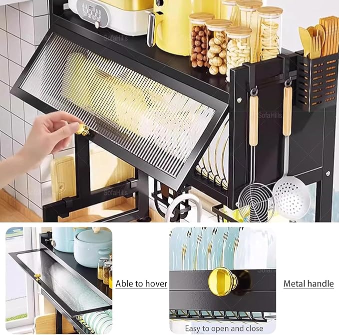 Over Sink Dish Drying Rack 2 Tier Stainless Steel Dish Drainer with Cover and Utensil Holders Large Capacity Space Saving Kitchen Organizer