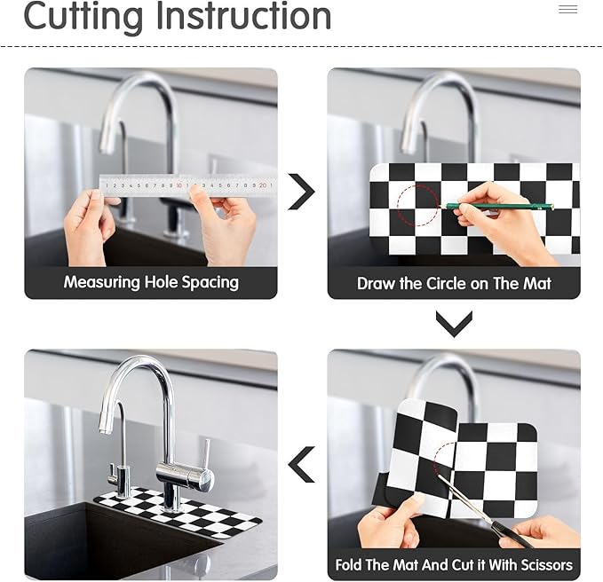 Kitchen Sink Splash Guard 1 PC 30 Inch Sink Faucet Mat Splash Guard for Bathroom Countertop Water Absorbent Foldable Cuttable Soft Washable Checkered Black and White