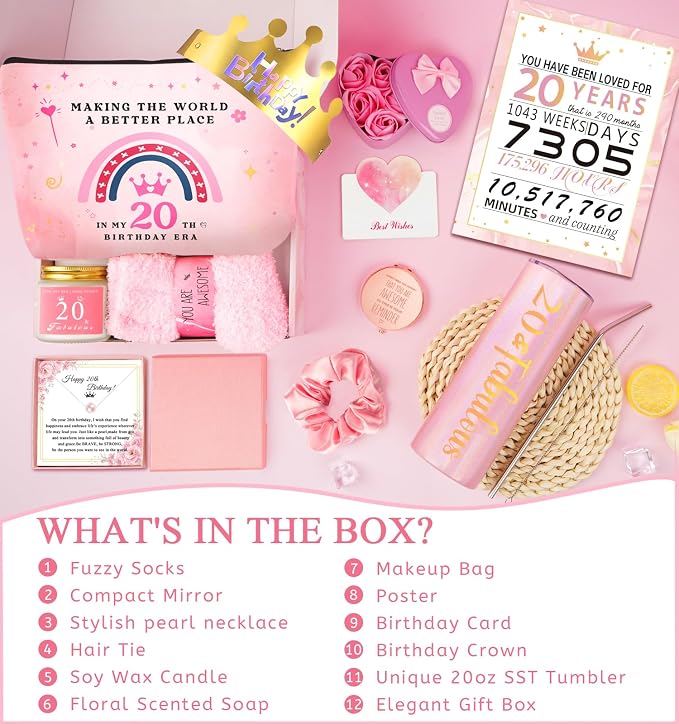 Awfrky 20 Year Old Girl Birthday Gifts, 20th Birthday Gifts For Girls, Happy Birthday Gifts for 20 Year Old Female Daughter Niece Granddaughter Sister Her Girlfriend Bestie