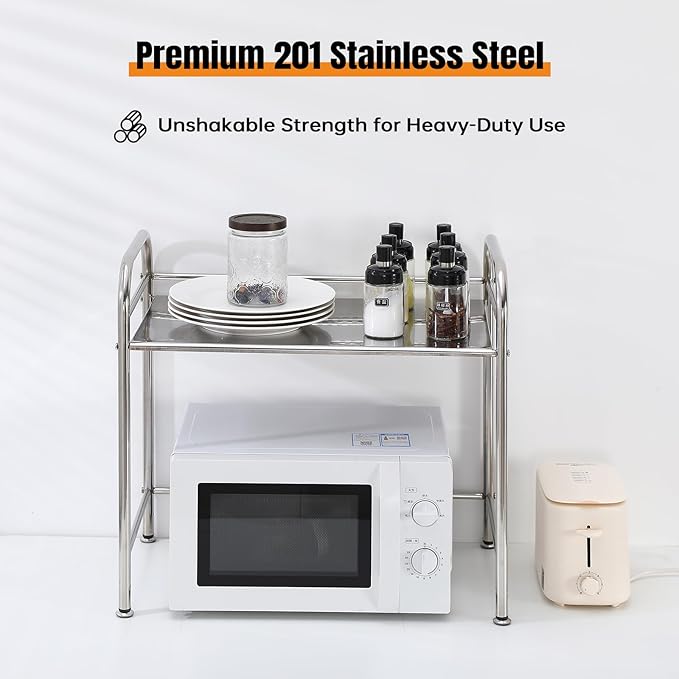 Microwave Ovens Rack Width 60 × Depth 34.5 × Height 56 cm Stainless Steel Kitchen Rack Storage Shelf Space-Saving Kitchen Organization Multi-Purpose Compatible Easy Assembly