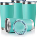 DOMICARE 20oz Stainless Steel Tumbler Bulk with Lid, Double Wall Vacuum Insulated Travel Mug, Powder Coated Coffee Cup, Light Blue, 4 Pack