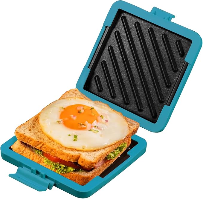 MKYSAIL Toaster,Microwave Toaster, Sandwich Maker, Panini Maker, Dishwasher Safe,NO Electricity,Wireless,Time Saving,Fast,Toastie Safe in Microwave Oven(Blue, Microwave Sandwich Maker)