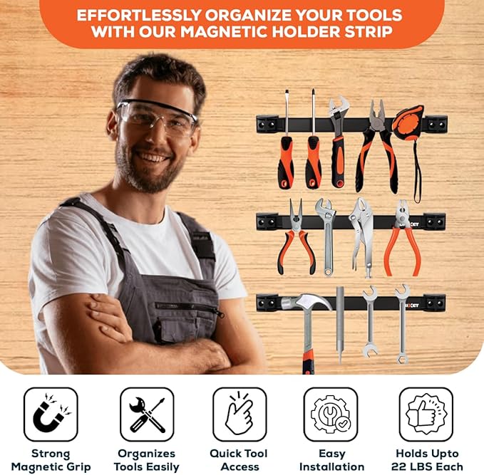 Drixet Magnetic Tool Holder Strip 16", Heavy Duty Magnetic Tool Organizer with Mounting Brackets and Screws, Tool Magnet Bar Rack for Garage Organization, Home, and Workshop Accessories, 4 Pack