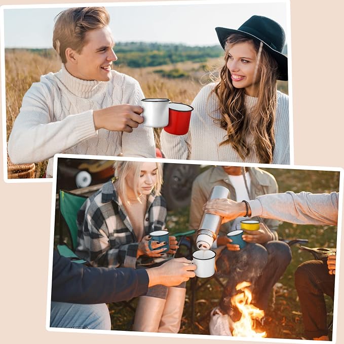 meekoo 24 Pcs Enamel Camping Mugs Bulk 12 oz Portable Coffee Cups Colored Enamelware Campfire Mugs Vintage Drinking Cups with Handle for Coffee Home Office Camping Picnic Travel Indoor and Outdoor