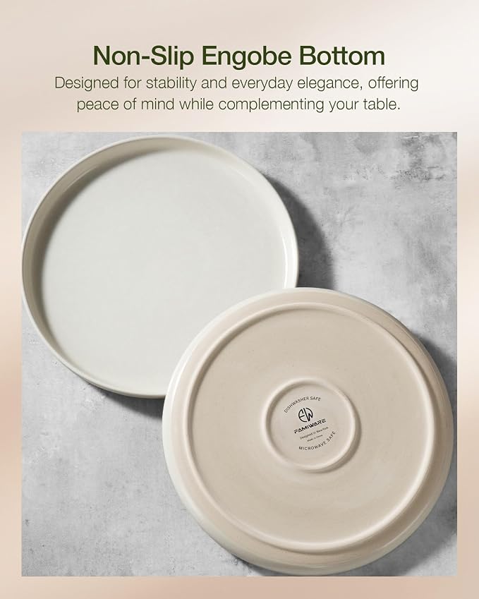 Famiware Milkyway Stoneware Dinnerware Sets with Mugs, Service for 6 (24 Pieces), Reactive Glaze Plates and Bowls Sets, Microwave and Dishwasher Safe Dishes Set, Matte Beige White
