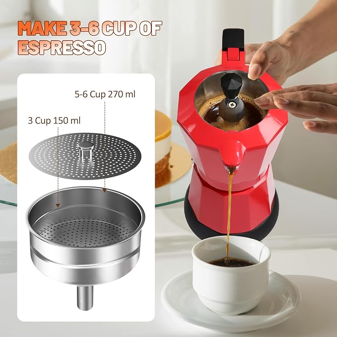 Electric Aluminum Moka Pot 3-6 Cup 150-300ml Stovetop Espresso Maker Portable Electric Expresso Pot Mocha Pot Percolator Italian Coffee Makers Greca Machine Cafe Classic for Home Camping