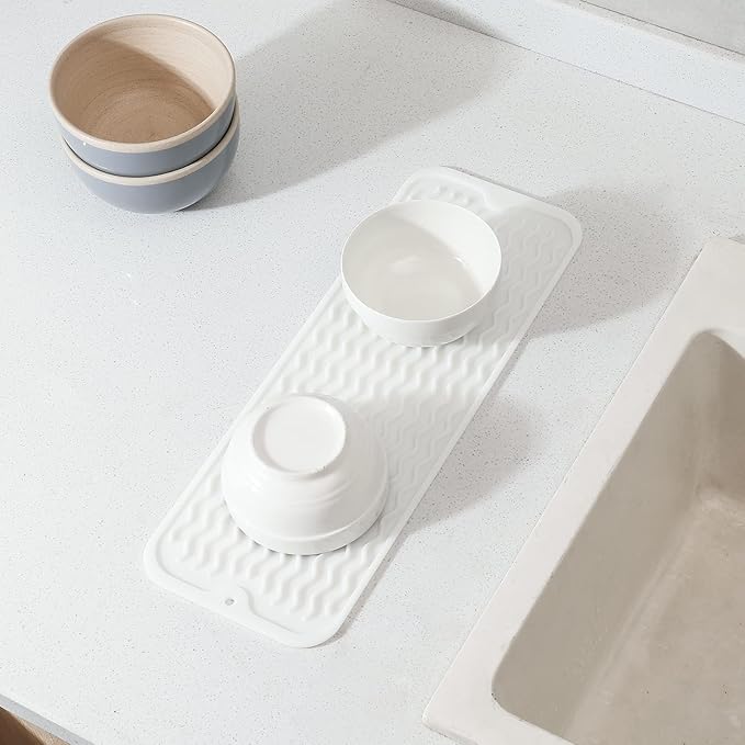 MicoYang Silicone Dish Drying Mat for Multiple Usage,Easy clean,Eco-friendly,Heat-resistant Silicone Mat for Kitchen Counter,Sink,Bar,Bottle,or Cup White M 17 inches x 6 inches