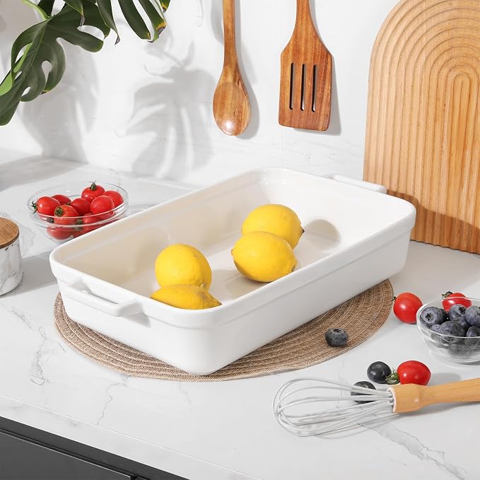 5.5 Quart Casserole Dish,Large Baking Dish Cookware,14.7x10 Inch Deep Lasagna Pan for Oven,Ceramic Bakeware for Baking, Easy to Clean,(White)