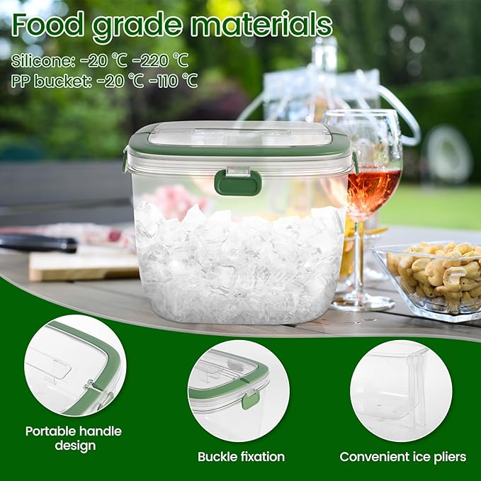 5L Portable Ice Cube Storage Bin, Clear Ice Bucket for Freezer with Lid & Tong for Outdoor Camping, Plastic Refrigerator Ice Cube Trays Storage Bin for Whiskey Wine Cocktail Party