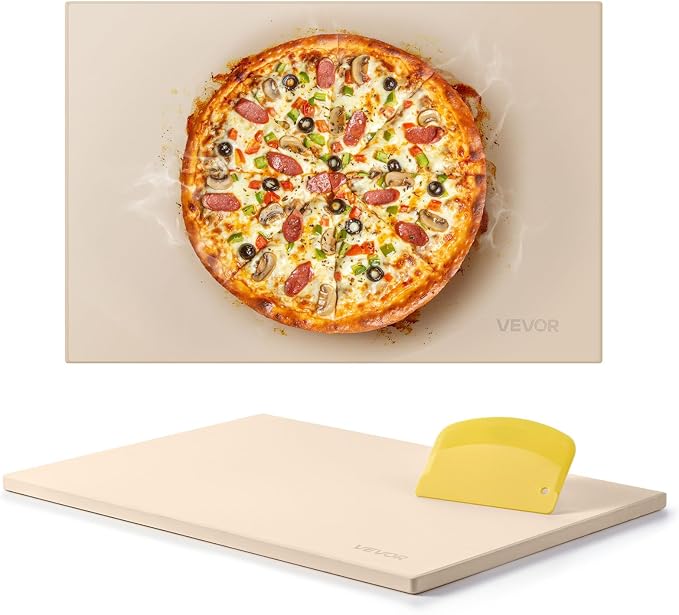 VEVOR Pizza Stone, 20 x 14 x 0.67 in Rectangular Pizza Stone, Extra Large Baking-Stone with Scraper, 1450℉ Heat-Resistant Cordierite, for Oven, BBQ Griller, Baking Bread & Pizza