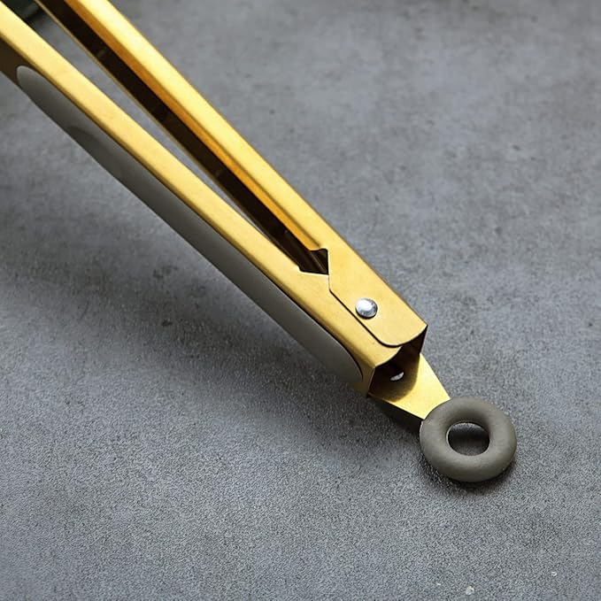 Gold Cooking Tongs, Berglander Heavy Duty Food Tongs For Cooking With Silicone Tips And Titanium Gold Plating Handle, Kitchen Tongs, Grill Tongs, Dishwasher Safe, Easy to Clean
