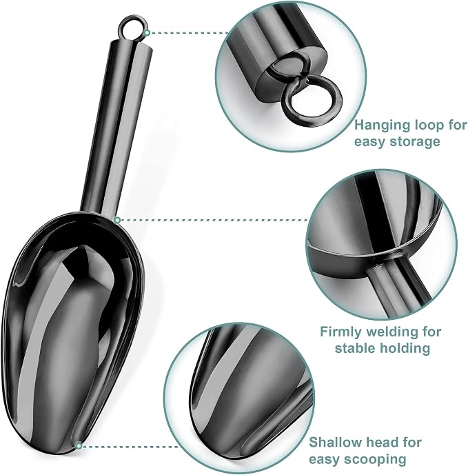 LIANYU Mini Black Ice Scoop Set of 4 and 14 Pcs Cooking Utensils Set with Holder, 3 Ounce Stainless Steel Scoop and Heat Resistant Silicone Kitchen Cookware Utensils Set