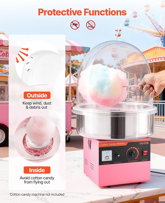 VEVOR 16 Inch Cotton Candy Machine Cover, Transparent Acrylic Dome Bubble Shield Compatible with 15inch Commercial Cotton Candy Floss Maker Bowl for Party, Shops, Bottom Groove Design