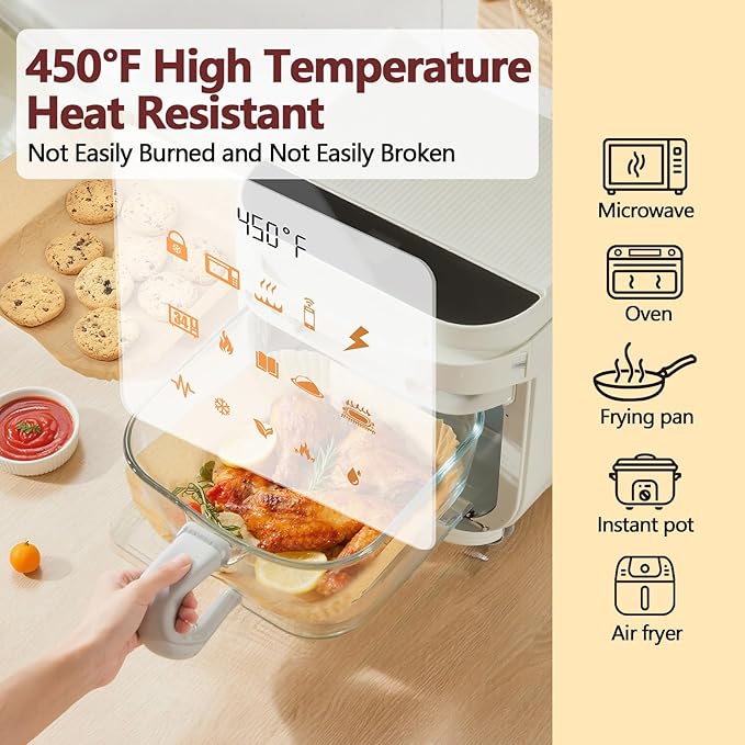 9 Inch Air Fryer Liners Disposable-200PCS Square Parchment Paper Liners,Heat Resistant & Non-Stick,Unbleached Liners for Air Fryer,Oven,Roasting,Baking,Microwave（Bottom is 8 Inch）