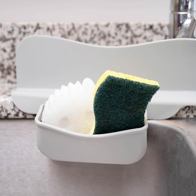 Silicone Sink Splash Guard with Sponge Holder -19.5" x 4.5" x 2.5",- Strong Suction - Sink Edge Protectors for Kitchen Sink - Kitchen Sink Splash Guard - Gray