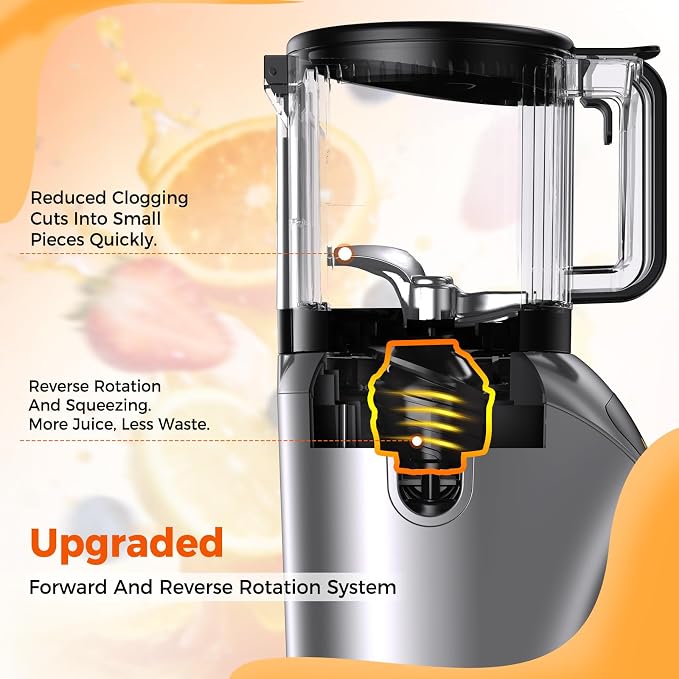 Juicer Machines with 6.5" Large Chute,4-in-1 Cold Press Juicer for Whole Vegetables Fruits,AC Motor,120oz Large Capacity, Makes Juice,Nut Milk & Sorbet,Premium Gray,Easy to Clean.(Advanced Space Gray)