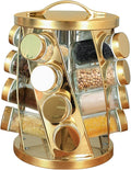 Portable Stainless Steel Spice Rack with 16 Spice Jars Included Revolving Spice Organizer for Kitchen Tower Storage Rack for Spices and Seasoning Gold