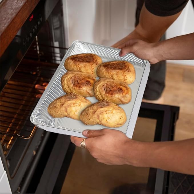 PLASTICPRO Aluminum Pans 100 Pack Disposable Cookie Sheets 13 x 17 Baking Pans Premium Quality Heavy Duty Sheet Pans
