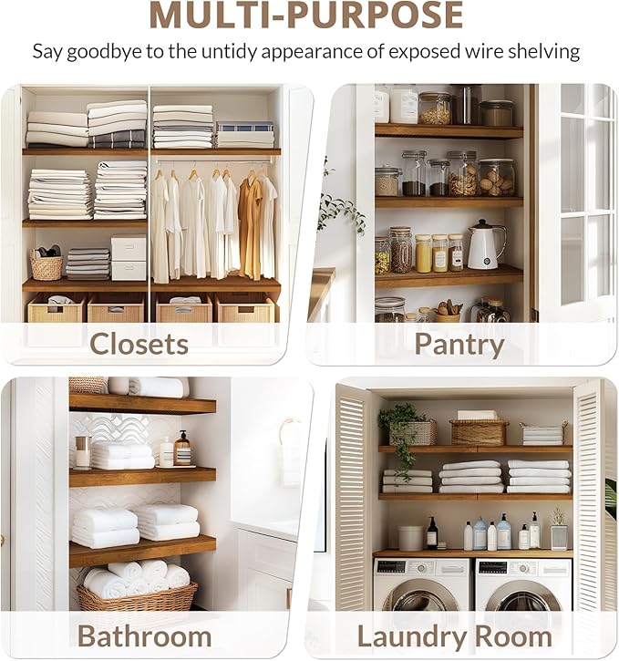 Gashell Wire Shelf Covers, Bamboo Wire Rack Covers for Pantry, Closet (4pcs, 28" W x 12" D)