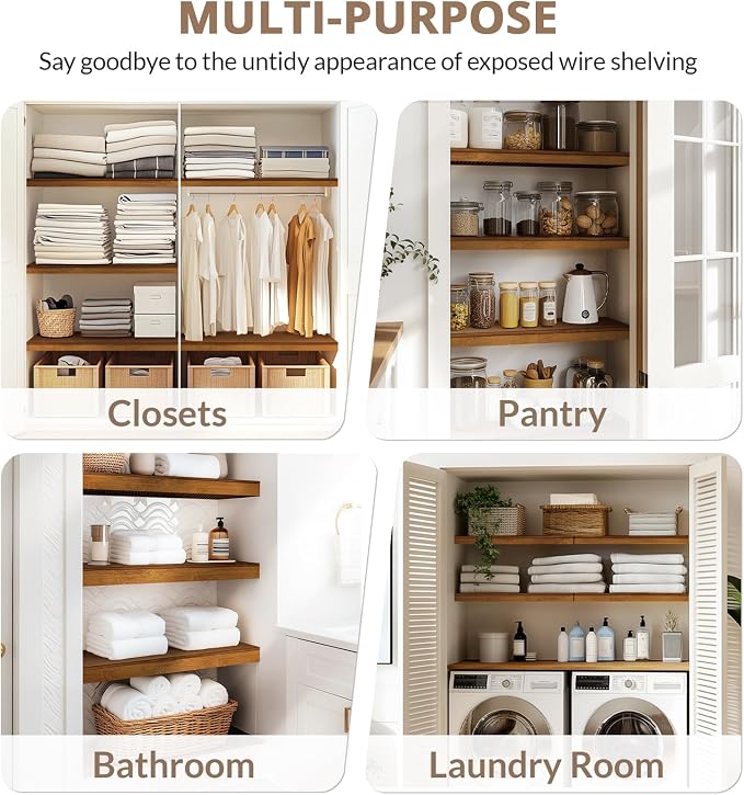 Gashell Wire Shelf Covers, Bamboo Wire Rack Covers for Pantry, Closet (5pcs, 28" W x 12" D)