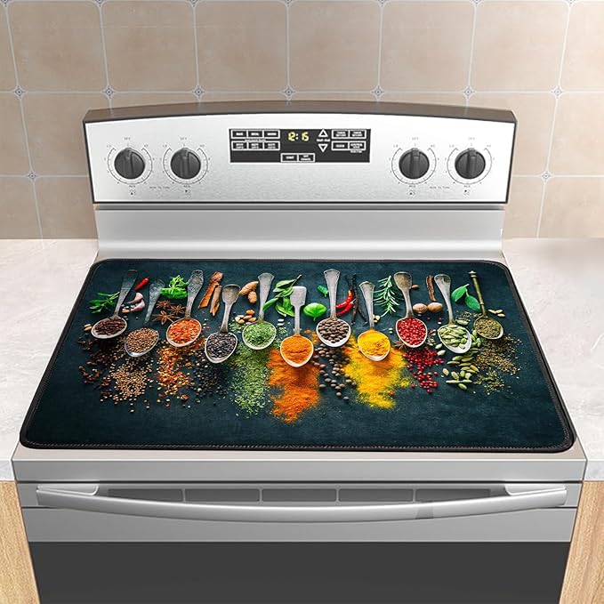 Stove Cover Stove Covers For Electric Stoves Foldable Multipurposeglass Top Protector Thick Natural Rubber Anti-Slip Coating Expands Usable Space (27.9inx20in) (Colorful spoon33)