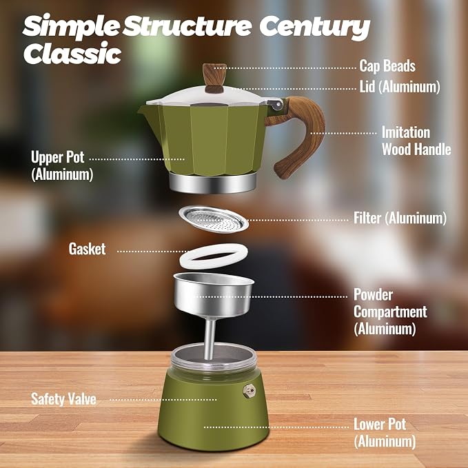 12 Cup Aluminum Moka Pot Classic Stovetop Espresso Coffee Maker 600ml 20oz Coffeemaker Percolator Mocha Pot Greca Coffee Maker Cafe Makers for Italian and Cuban Café Brewing Green
