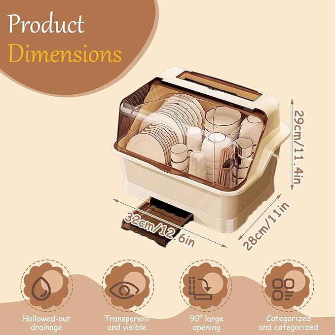 Countertop Dish Storage Cabinet, Over Sink Dish Drainer Drying Rack with Cover, for Plates,Bowls & Cutlery(White,12.6 * 11 * 11.4in)