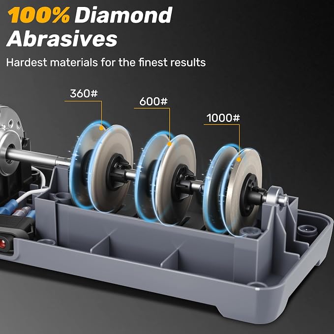 Enutogo Knife Sharpener, 3-Stage Electric Knife Sharpener for Kitchen Knives, 100% Diamond Abrasive with Quick Sharpening & Polishing, Professional Sharpening Tool with Metal Dust Collection Box