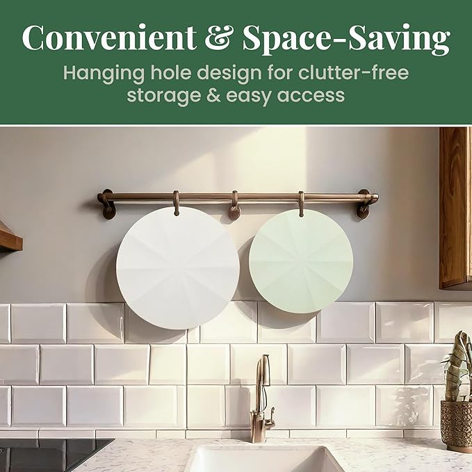 Larder & Vine Silicone Trivets for Hot Pots and Pans | Set of 4 Round Hot Pads for Kitchen | 7” & 9” Trivets for Hot Dishes | Heat-Resistant Silicone Mats for Kitchen Counter | Sage/French Gray