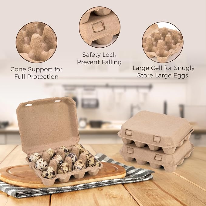 50 Pack Quail Egg Cartons, 3x4 Style Paper Pulp Quail Egg Trays, Sturdy & Reusable Quail Egg Holder 12 Count Dozen Quail Egg Storage Tray for Farmers, Home Use & Transport