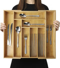BAMOTTO CRAFTBAMBOO Expandable Bamboo Kitchen Drawer Organizer – Silverware Organizer, Utensil Holder & Cutlery Tray Drawer Dividers for Flatware (20"x16.9" Large Size, 8 Slot, Natural)