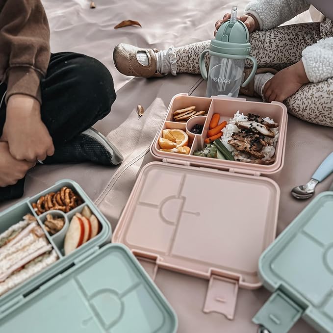 nouka Chill Bento Lunch Box | Easy to Open Latches | Spill Proof Design | 6-Compartment Removable Tray | Soft Blush