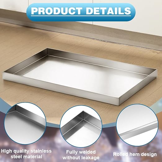 Wesiti 1 Pcs Ice Maker Drain Pan 24" x 15" x 1.5" Water Damage Prevention Galvanized Steel Welded Ice Maker Drain Pan, Leak-proof Corrosion-resistant, for Household and Commercial (Silver)