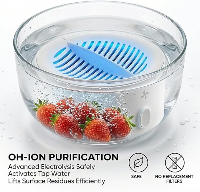 Original Premium Produce Cleaner, Best Ultrasonic Vegetable Produce Cleaner Device, Veggie Cleaning Machine, Deep Cleaning Surface Residues, Ipx7 Waterproof Cordless Device for Berries Meat (1PC)