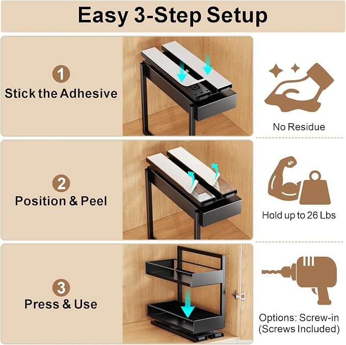 iSPECLE Vertical Spice Rack Pull Out - 1 Pack Rotate No-Drill Slide Out Spice Rack for Cabinet Swivel Easy Access Spices, Adjust Height for 4oz to 8oz Spice Jars Inside Kitchen Pantry Cabinet, Black