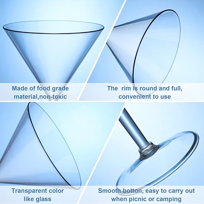 12 Pack Acrylic Martini Glasses Bulk 9.5oz Large Reusable Clear Cocktail Glasses Unbreakable Acrylic Plastic Cup Drinkware Summer Pool Party, Outdoors, Camping, and Backyard Bar Supplies