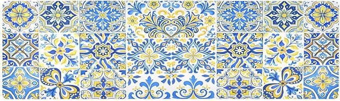 ALAZA Blue and Yellow Azulejos Tiles Trivet Table Runner 40 Inches Long Trivet for Hot Pots and Pans/Hot Dishes,Table Protector Heat Up to 230F, Decorative Hot Plates Mat for Kitchen Countertop