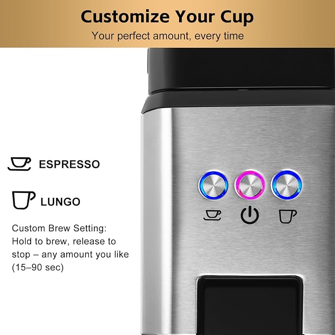 CUSIMAX Espresso Machine Single Serve Coffee Machine Compatible with Nespresso Pods, Adjustable Brewing Size, 19Bar Coffee Maker, Stainless Steel Espresso Maker with 20oz Remevable Water Tank
