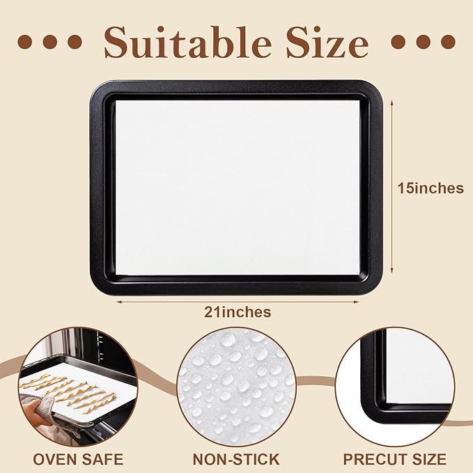 Honoson 150 Pcs Natural Unbleached Parchment Paper, 15x21 Inches Precut Non-Stick Parchment Sheets, Ideal for Baking, Cooking, Grilling, Air Fryer and Steaming (White)