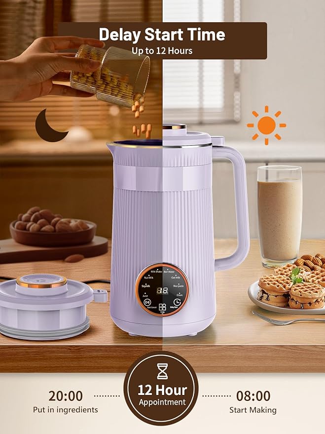Nut Milk Maker Machine, 35oz Homemade Soy, Almond, Oat, Coconut, Plant Based and Non Dairy Beverages, 8 in 1 Automatic Soybean Machine With 12H Delay Start/Keep Warm/Boil Water
