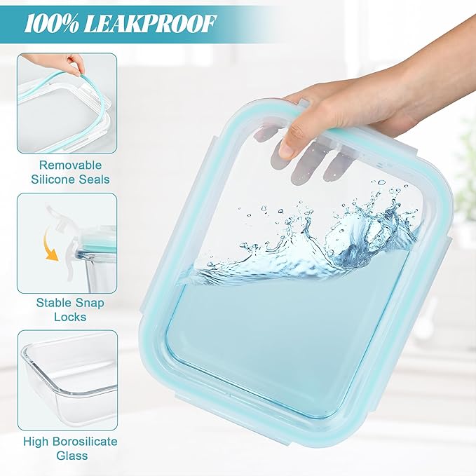 LOVYANXUE 4 Pack [78 oz & 36 oz] Large Glass Food Storage Containers with Lids, Glass Meal Prep Containers Set with Airtight Lids - BPA Free, Ideal for Food Storing/Serving, Microwave/Oven Safe