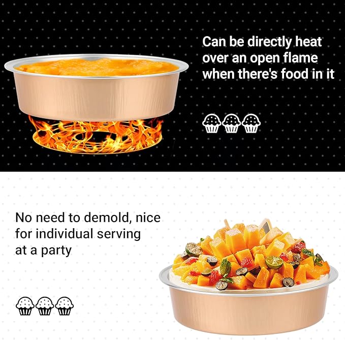 Beasea Aluminum Foil Ramekins, 7.3oz 100 Pack 4 Inch 215ml Disposable Ramekins Foil Cups No Lids Baking Ramekin Cup Cupcake Aluminum Mini Baking Cups for Party - Rose Gold