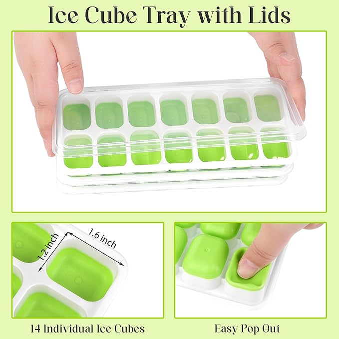 Aneco Plastic Freezer Ice Bin Set with Flexible Scoop Clear Storage Bin with Pull out Handle Tongs Ice Cube Tray Ice Container for freezer Kitchen, 12 x 7 x 4.4 Inch